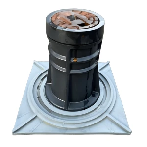 Stofnlokah með undirplötu PEHD stærri gerð DIN 4056: PA hólkur og GG lok á lið. H=300+hæðarst.150mm